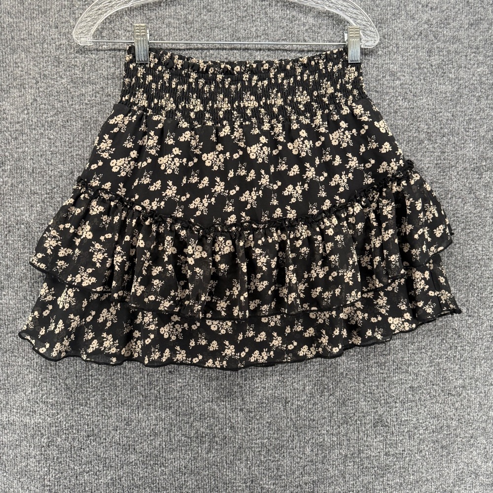 Altar`d State Skirt Womens M Black Floral Ruffle Tiered Fairy Cottage Romantic